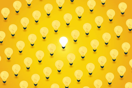 Business innovation transformation concept adaptation using new creativity to move beyond the original idea. Businessman jumping from old light bulb to new light bulb. Vector illustration.のイラスト素材