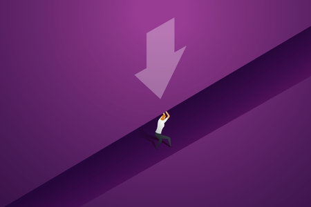 Business woman between the crushed stone wall under the pressure of career stress. isometric vector illustration.のイラスト素材