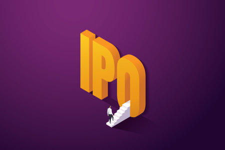 IPO investment opportunity increase the commercial value of the company. isometric vector illustration.のイラスト素材