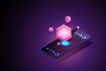 3D Blockchain technology for smartphone. Future Technology Concept Blockchain Cryptocurrency. isometric vector illustration.のイラスト素材