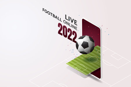 Football 2022 matches on smartphone screen. Live football online via mobile. isometric vector illustration.のイラスト素材