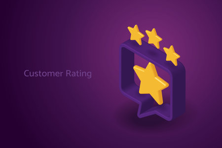 Speech bubble icon with one big star and three small stars rating a review or rating customer rating feedback. 3D isometric vector illustration.のイラスト素材