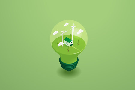 Green energy technology, environmentally sustainable renewable energy. Home with and clean energy...