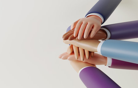 Team cooperation of business people on white background teamwork or unity for success Collaboration or joining a business. 3d render illustration.の写真素材