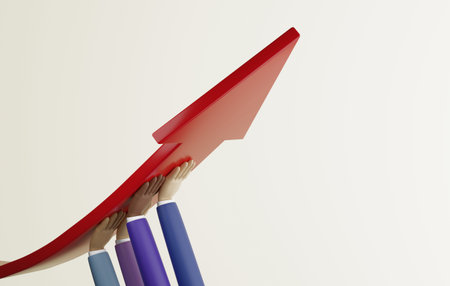 Businessperson teamwork hand changing direction red arrow. Planning a new business strategy going in a better direction or growing up. 3d render illustration.の写真素材