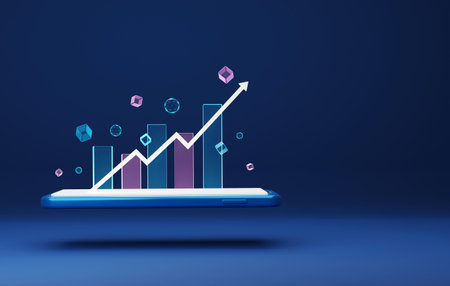 Incremental graphs and arrows on smartphones. Trade growth, financial investment Market trends and...