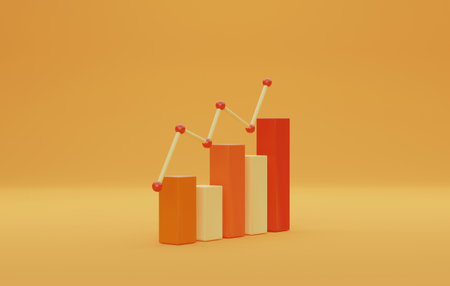 Financial data analysis and business growth and bar graph on yellow background. 3D render...