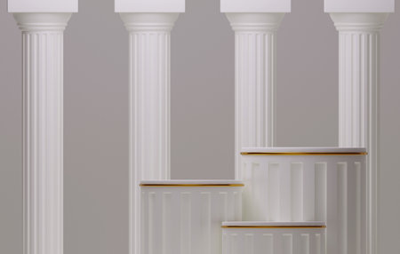 Ancient Greek style pillar three Podiums white color background for cosmetic products stage and...