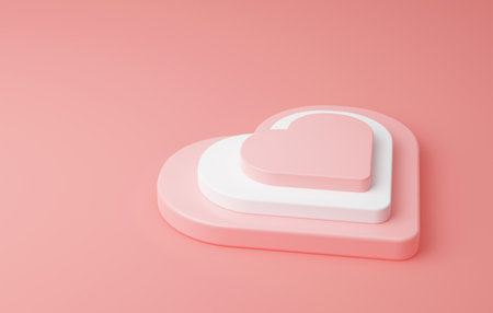 Podiums shaped heart on pink background for valentine product presentation abstract studio for displaying products and advertisements. 3D render illustartionの写真素材