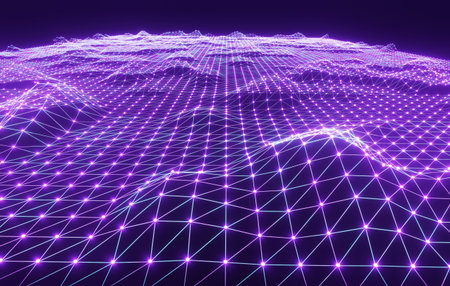 Explore futuristic 3D renders with abstract geometrical shapes, purple hues, and cybernetic elements in this modern, dynamic artwork. 3d render illustrationの写真素材