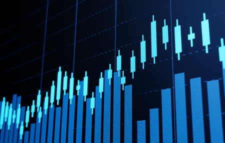 Financial analysis and trading success as blue candlestick shines against captivating blue dark...