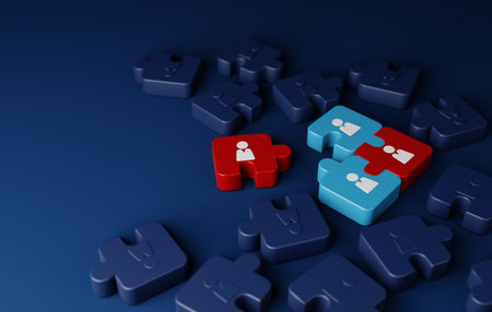 Crafting Ideal Team Illustration highlights HR and personnel selection process, resembling jigsaw puzzle. Ideal for recruitment concepts. 3d render illustration.の写真素材