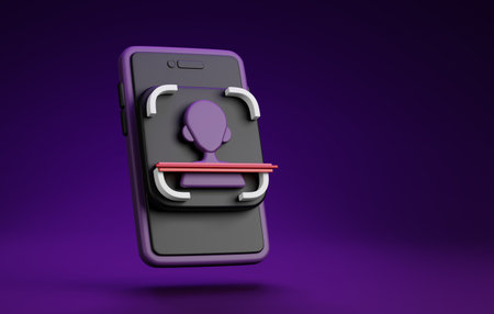 Face scan cyber security icon with mobile, showcasing advanced technology for identity verification and data protection. 3D renderの写真素材