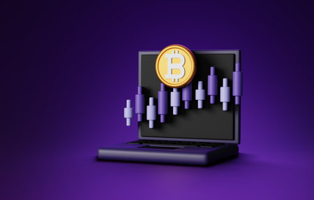 Bitcoin coin candlestick chart symbolizes cryptocurrency trading investment strategies. use in...