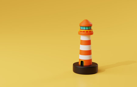 Lighthouse, symbolizing safety and guidance along coastal waters. Ideal for projects seeking to evoke a sense of maritime adventure and security.  3D render illustration.の写真素材