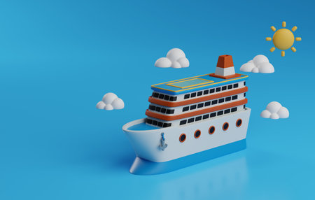 Cruise ship, Perfect for conveying the essence of maritime travel and vacation adventures. 3D render illustrationの写真素材