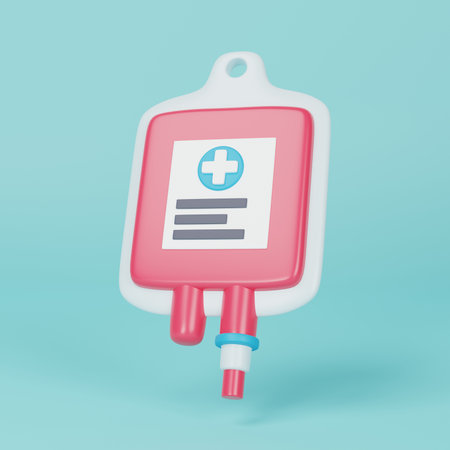 Blood bag icon to represent emergency care, patient treatment, and donation efforts in your digital projects. 3D render illustrationの写真素材
