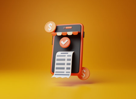 Digital payments, and e-billing come to life with paper bill and coin, contemporary of financial transactions. modern economy and commerce with this striking. 3D render illustration.の写真素材