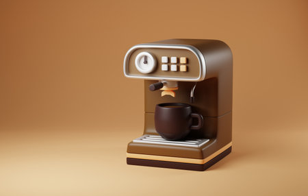 Coffee machine symbol of barista excellence and aromatic coffee experiences. Perfect for conveying the essence of a stylish cafe. 3D render illustrationの写真素材