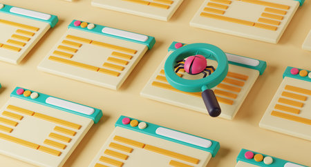 Magnifying glass uncovering cyber threats. Perfect for depicting cybersecurity, virus scanning, and...