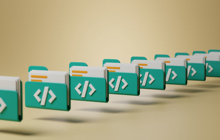 Coding folder icon. Perfect for showcasing programming expertise, software development, and digital...