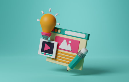 Blogging icon. Perfect for websites, social media, and digital communication, showcasing the essence of online content creation. 3D render illustrationの写真素材