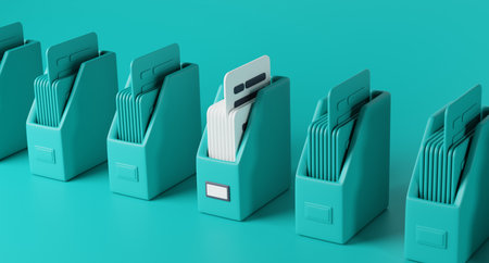 Cardboard storage and essential documents. Perfect for modern workplaces prioritizing functionality and aesthetics. 3D render illustrationの写真素材