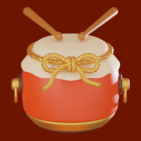 Chinese culture traditional drum. Ideal for New Year celebrations and festivals, this iconic symbol captures spirit of Asia's most significant annual event. 3D render illustrationの写真素材