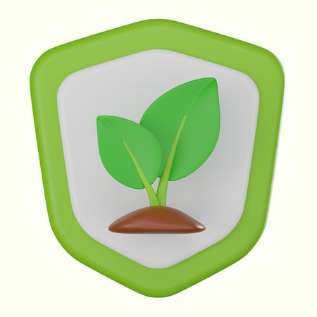 3D icon green shield, save plant theme, eco-friendly design, and green sustainability. Perfect for promoting nature conservation and environmental awareness in visual projects.の写真素材