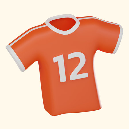 3D render of a football-themed t-shirt, perfect for apparel designs, sports-related content, or custom merchandise for football fans and athletes.の写真素材