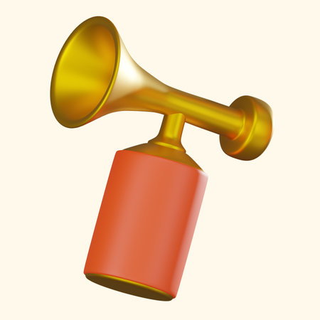3D render of a red air horn, perfect for event themes, sound effects, or alarm concepts. Ideal for projects involving noise makers, celebrations, and emergency signals.の写真素材