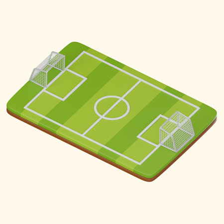 3D render of a football pitch with detailed markings and green grass. Ideal for sports-themed designs, soccer concepts, and outdoor game illustrations.の写真素材