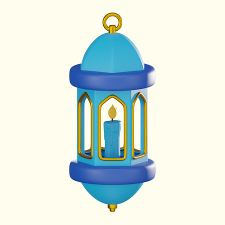 3D render icon and render of an Islamic lantern symbolizing the spirit of Ramadan. Ideal for festive designs, religious decorations, and celebrations of the holy month of Ramadan.の写真素材