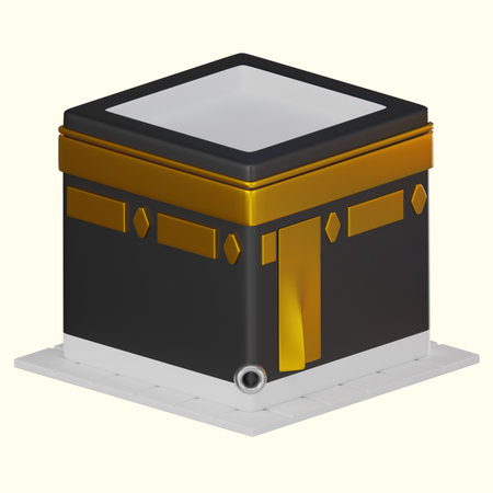 3D icon and render of the Kaaba, a sacred Islamic site in Mecca. Perfect for pilgrimage visuals, religious themes, Islamic events, or educational projects.の写真素材