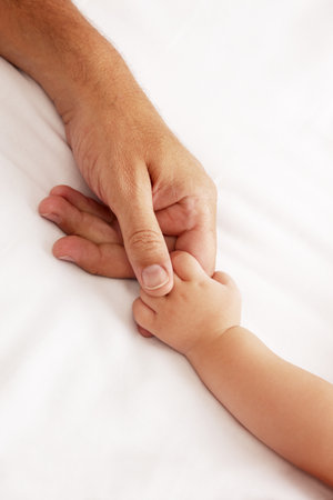 baby hand holding dads handの写真素材