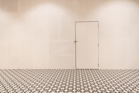 The door and white wall texture background with free spaceの写真素材