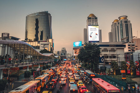 Thailand, Bangkok - 16 Nov 2019 : Traffic jam and view of Novotel Bangkok hotelのeditorial素材