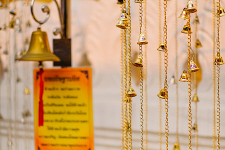 Thailand,Nan - Febury 28, 2020 : Small bells have chains for festivals and beliefs at Wat Phra That Chae Haengのeditorial素材