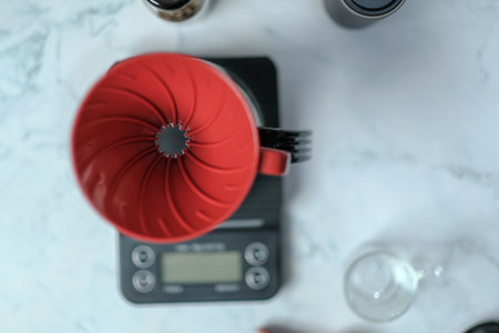 Selective focus coffee in the button,Brew coffee,Manual making coffeeのeditorial素材