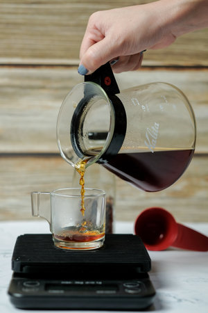 Selective focus coffee in the button,Brew coffee,Manual making coffee