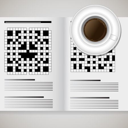 a cup of coffee and a newspaper with crosswordsのイラスト素材