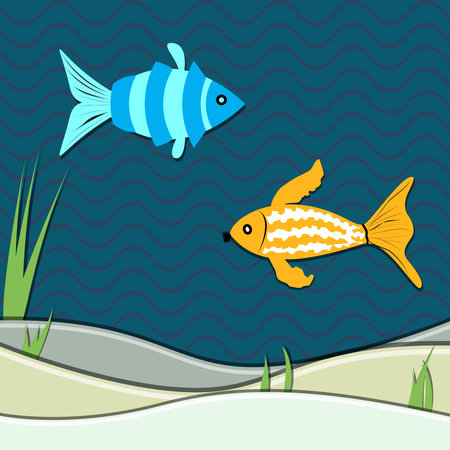 underwater ocean scene with fishes in paper styleのイラスト素材