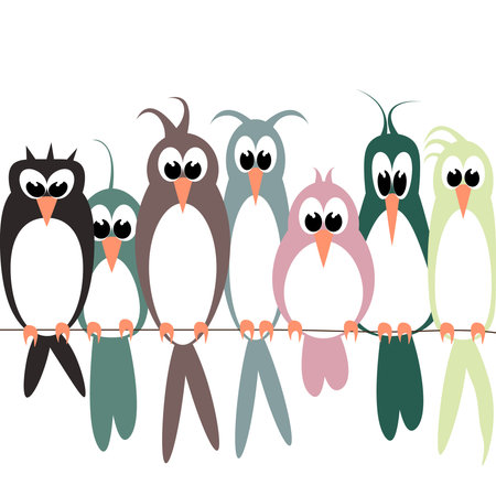 birds on wire white backgroundのイラスト素材