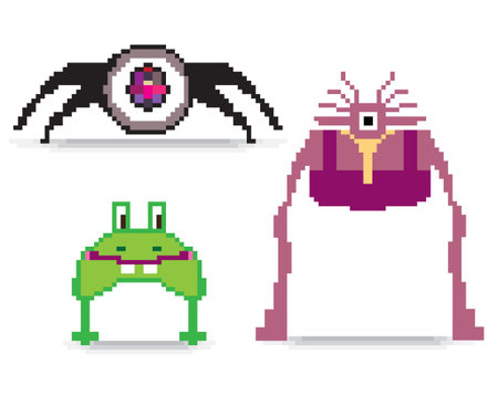 Set of pixel art monstersのイラスト素材