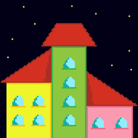pixel art yellow, green, pink houseのイラスト素材