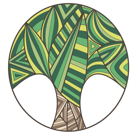 colored tree of the lines in circle. isolated on white background. outline vector illustrationのイラスト素材