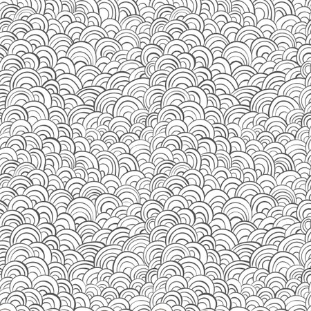 abstract hand drawn black and white circles seamless background pattern with pattern swatchのイラスト素材