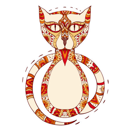 colorful cat stylized in zentangle. vector illustration isolated on white. hand drawn. Zen art doodle styleのイラスト素材