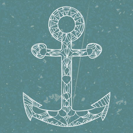 Anchor hand drawn. doodle vector illustration. Zentangle style. outline on underwater background....