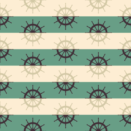 ship helm seamless pattern on striped background. vector illustrationのイラスト素材